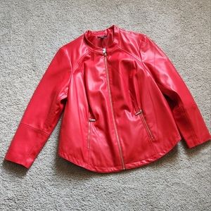 Alfani, Faux Leather Bomber, Plus Size 2x, NWT, Cherry Red